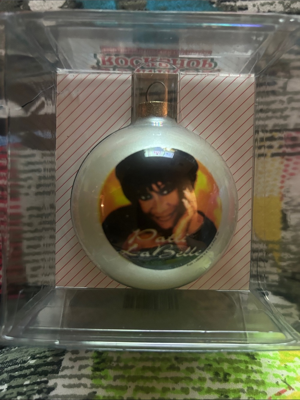 White Glass Ornament with Portrait Patti LaBelle
